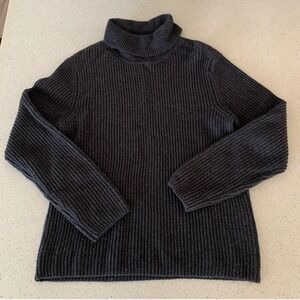 Baldwin Arnie Dark Gray Ribbed Turtleneck Sweater 70% Merino Wool 30% Cashmere
